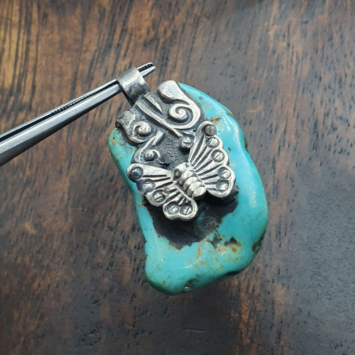 Vintage natural blue turquois 925 silver pendant necklace 16