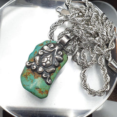 Vintage natural blue turquois 925 silver pendant necklace 16