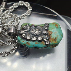 Vintage natural blue turquois 925 silver pendant necklace 16