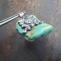 Vintage natural blue turquois 925 silver pendant necklace 16