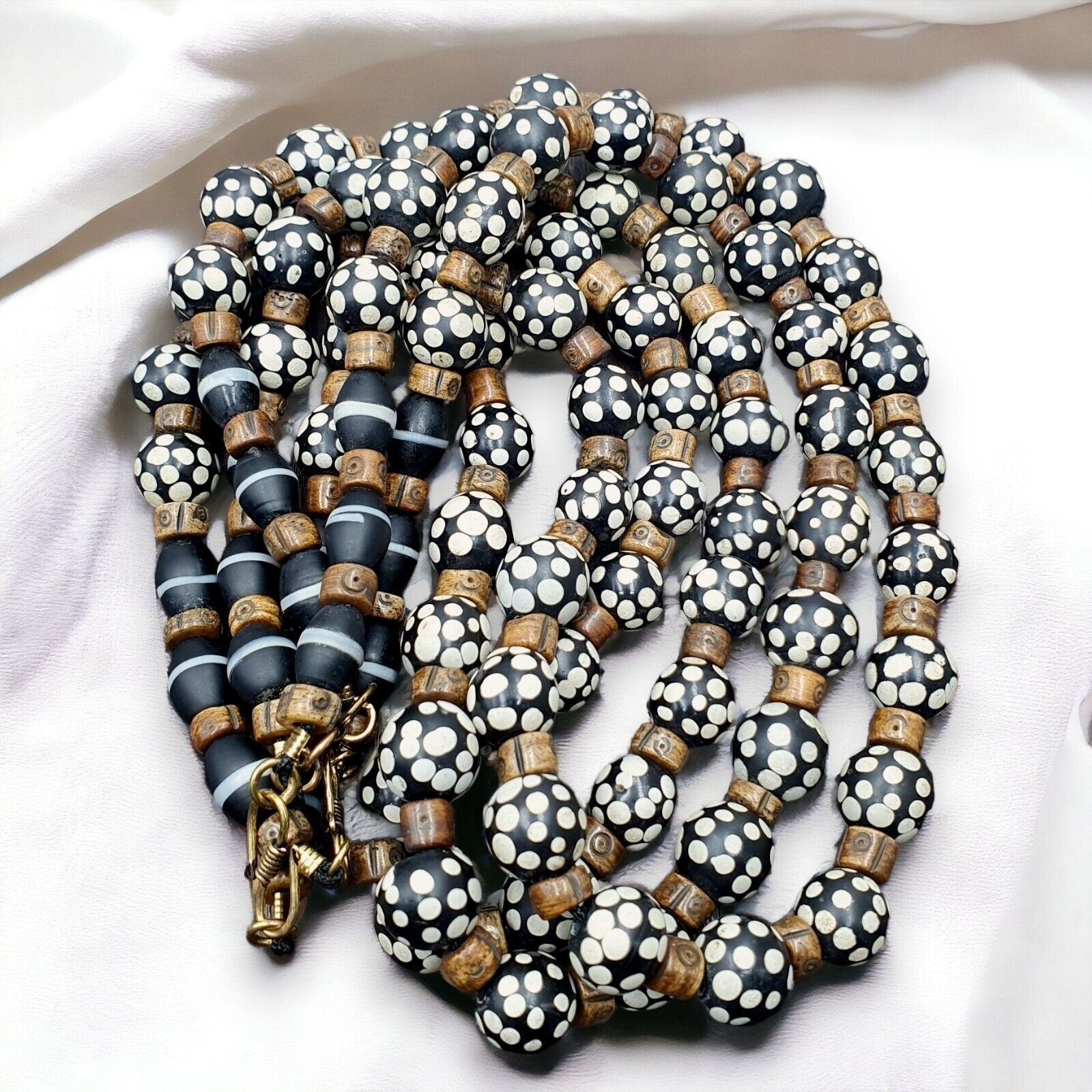 Black skunk venetian african trade beads dotted beads east oasis collection