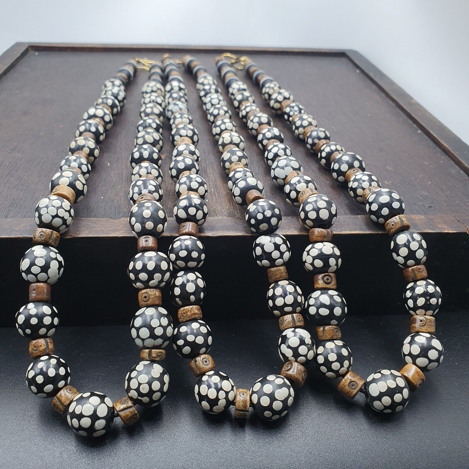 Black skunk venetian african trade beads dotted beads east oasis collection