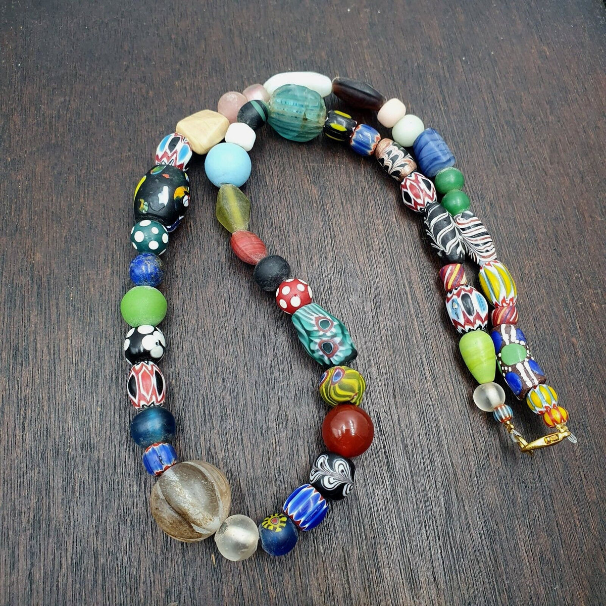 Old african stone and glass beads with big himalayan crystal quartzGift