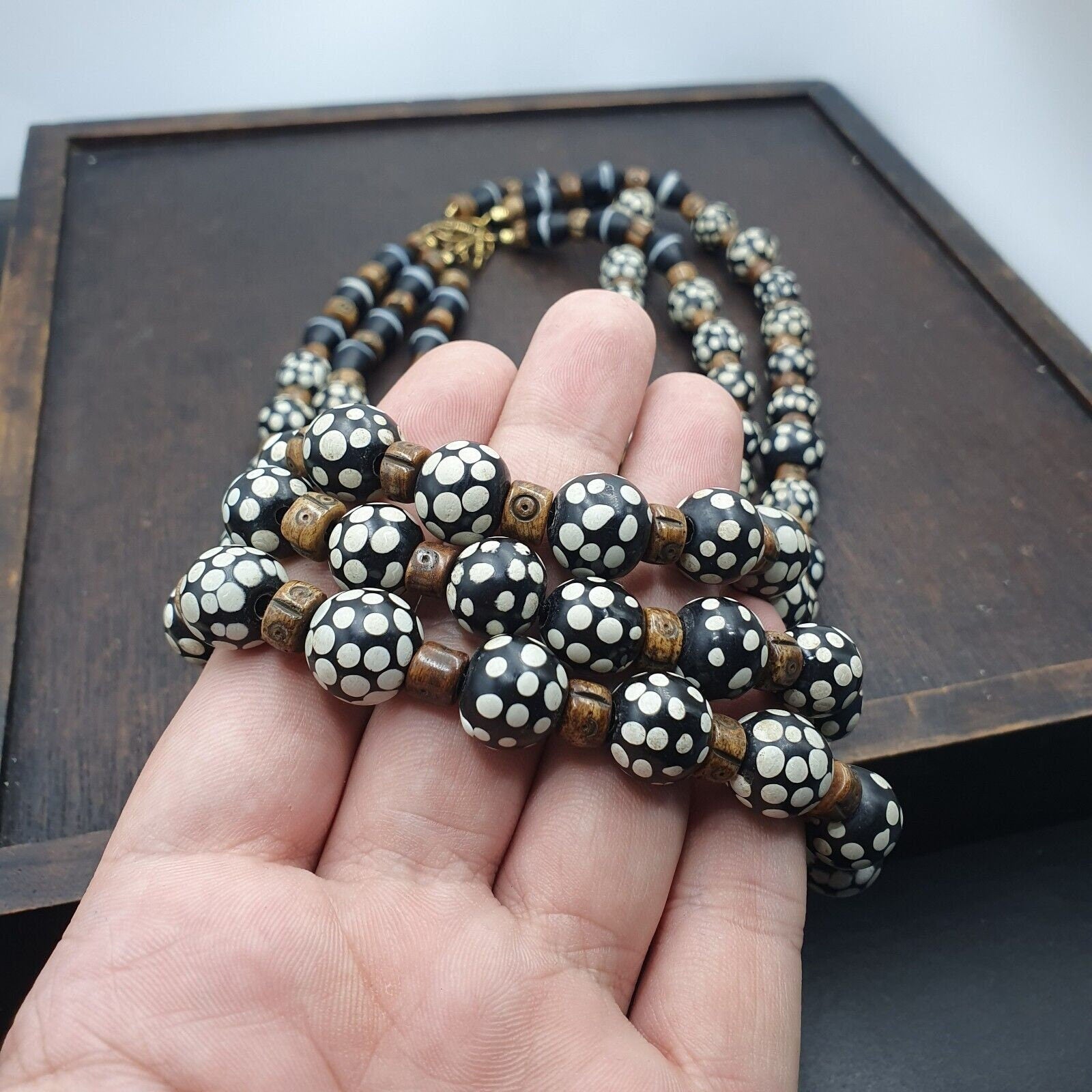 Black skunk venetian african trade beads dotted beads east oasis collection