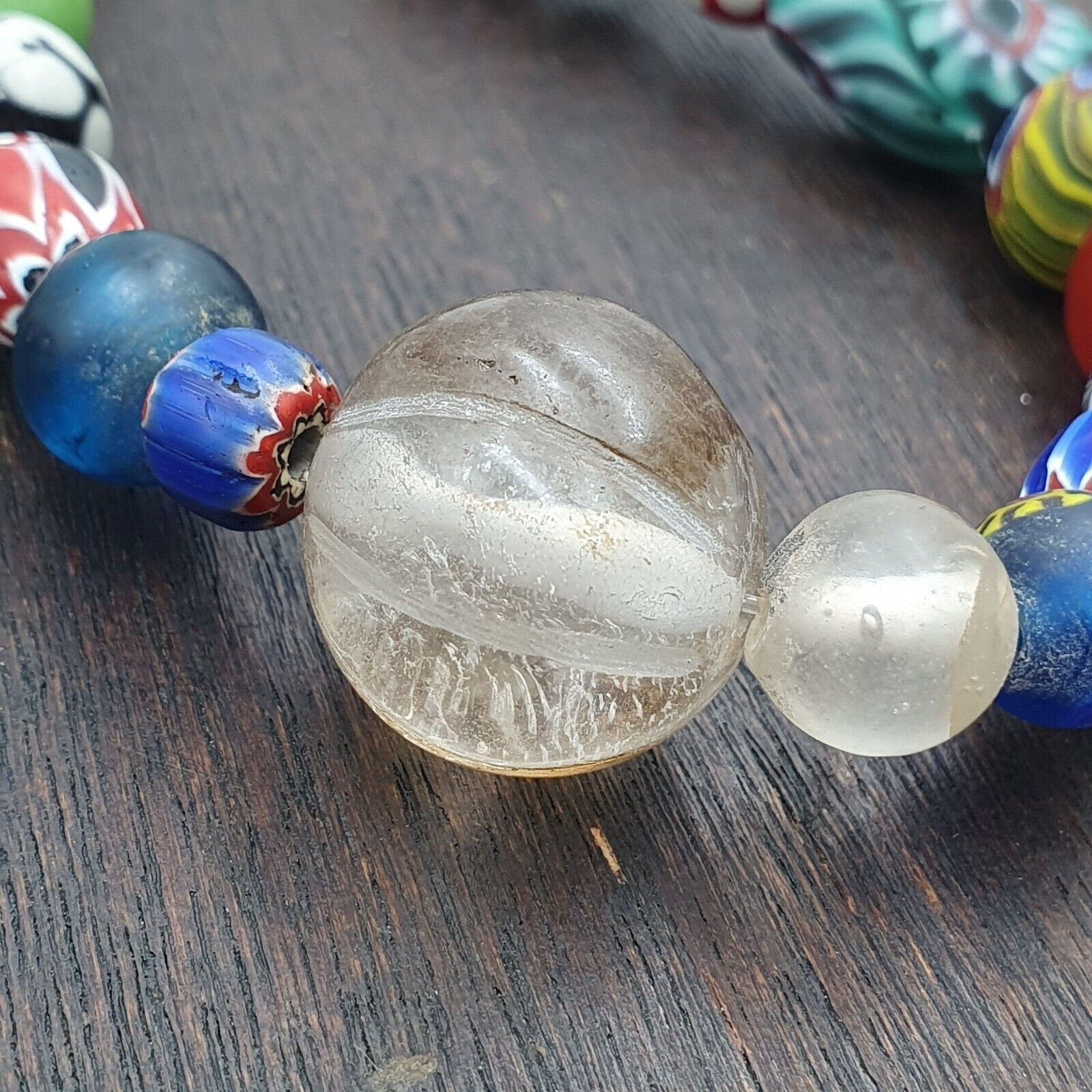 Old african stone and glass beads with big himalayan crystal quartzGift