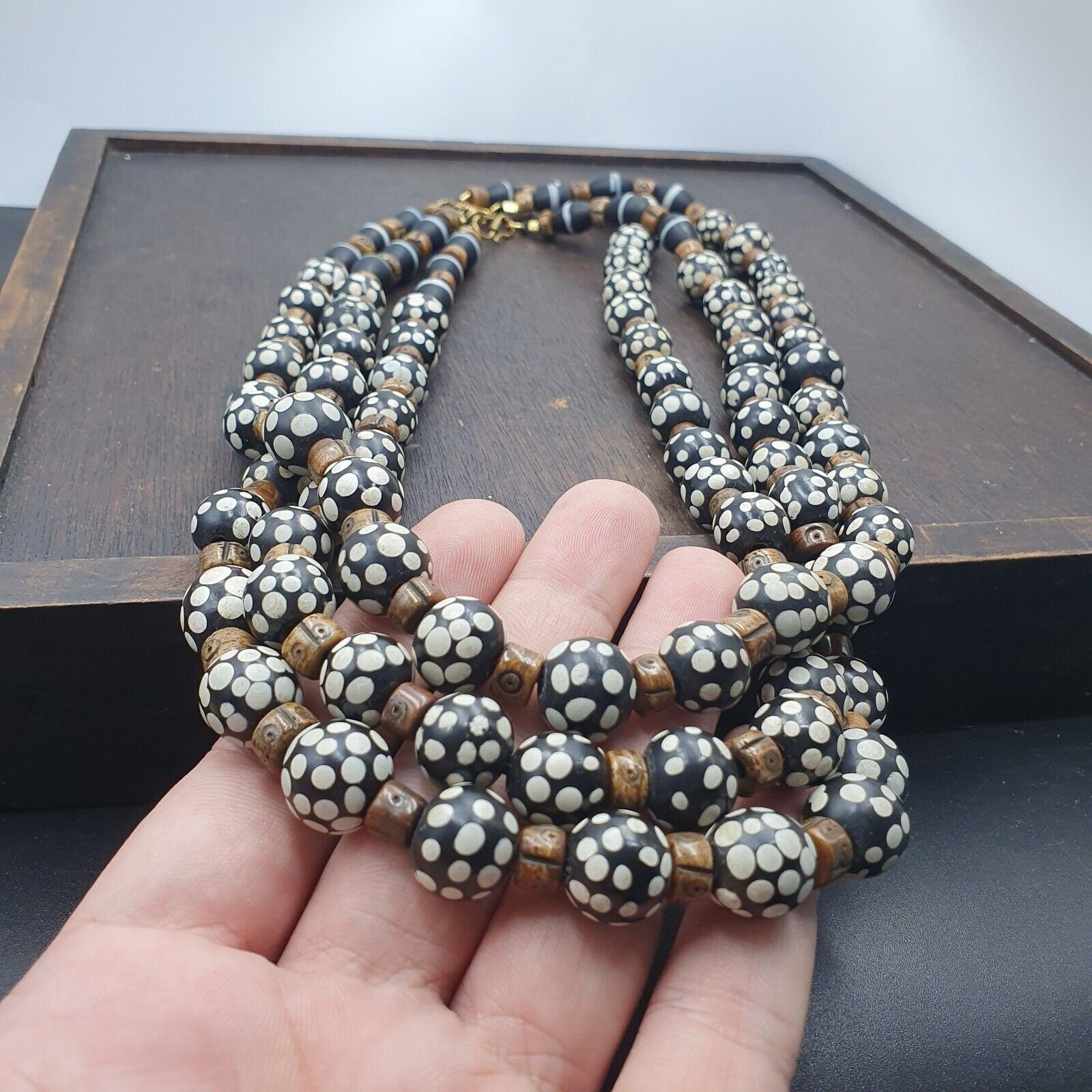 Black skunk venetian african trade beads dotted beads east oasis collection