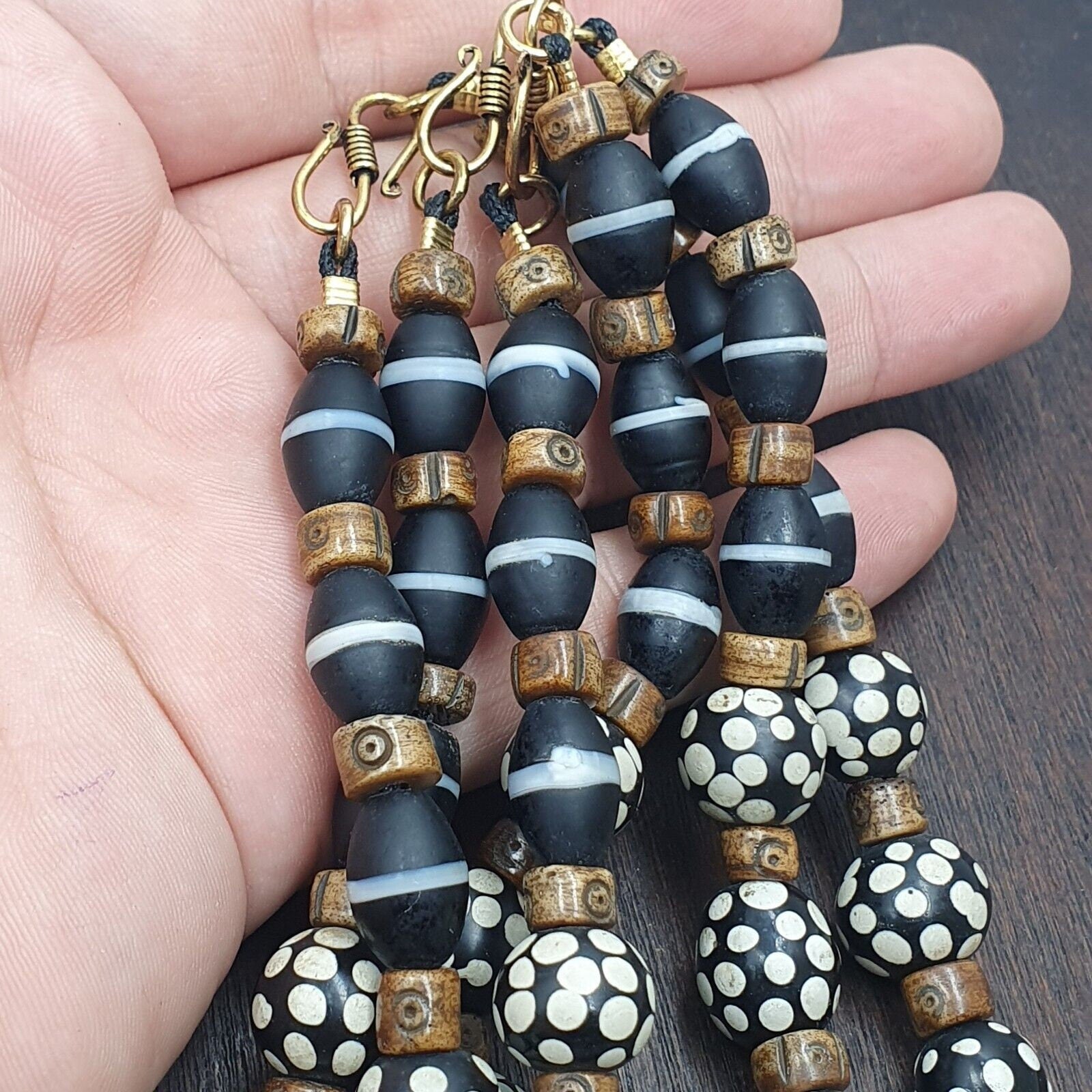 Black skunk venetian african trade beads dotted beads east oasis collection