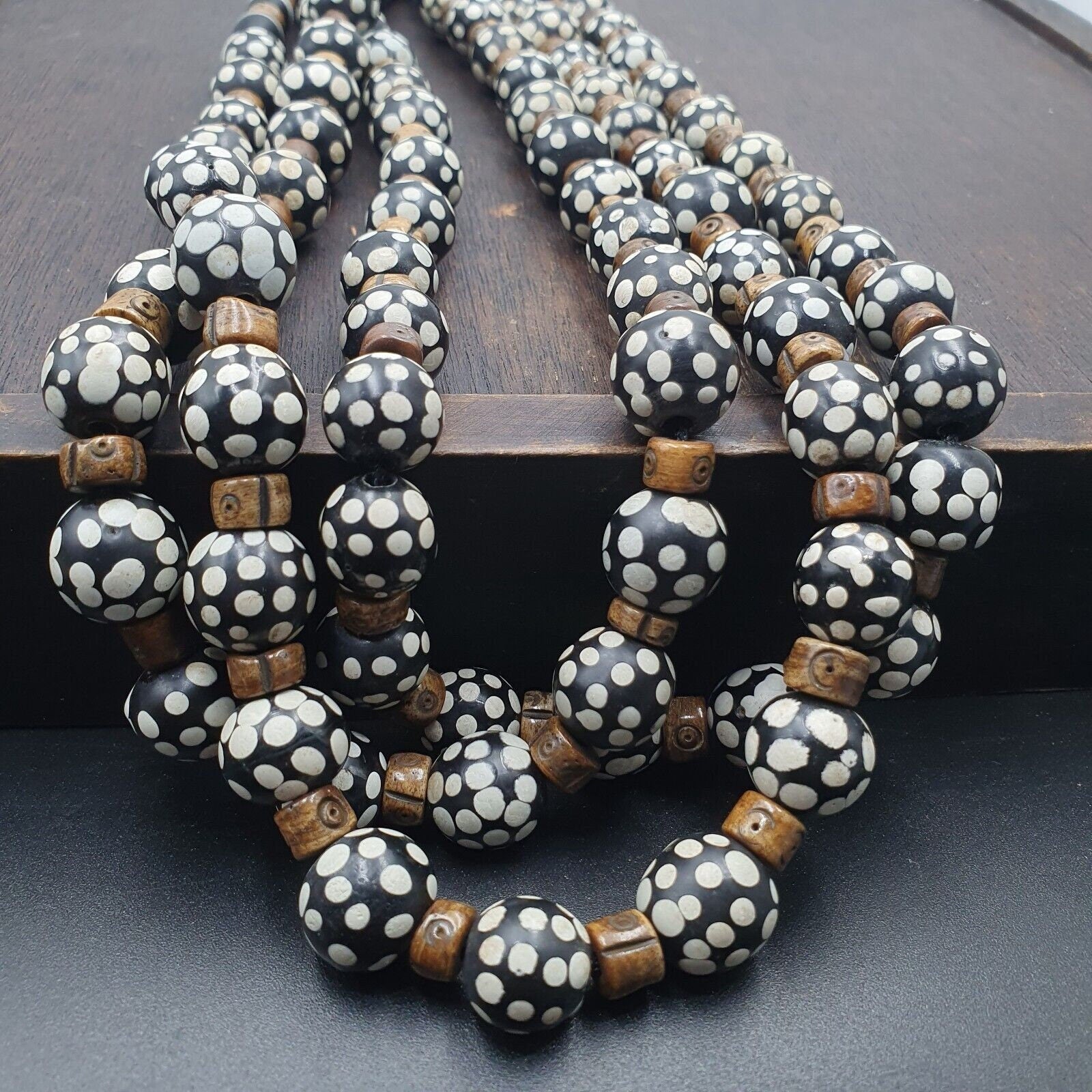 Black skunk venetian african trade beads dotted beads east oasis collection