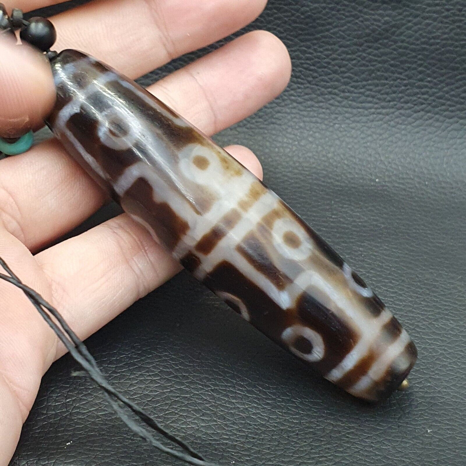 Large himalayan tibetan 12 eyes dzi agate bead with turquoise and lapis 94mm