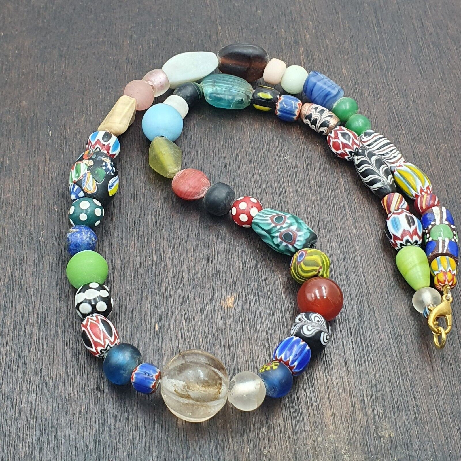 Old african stone and glass beads with big himalayan crystal quartzGift