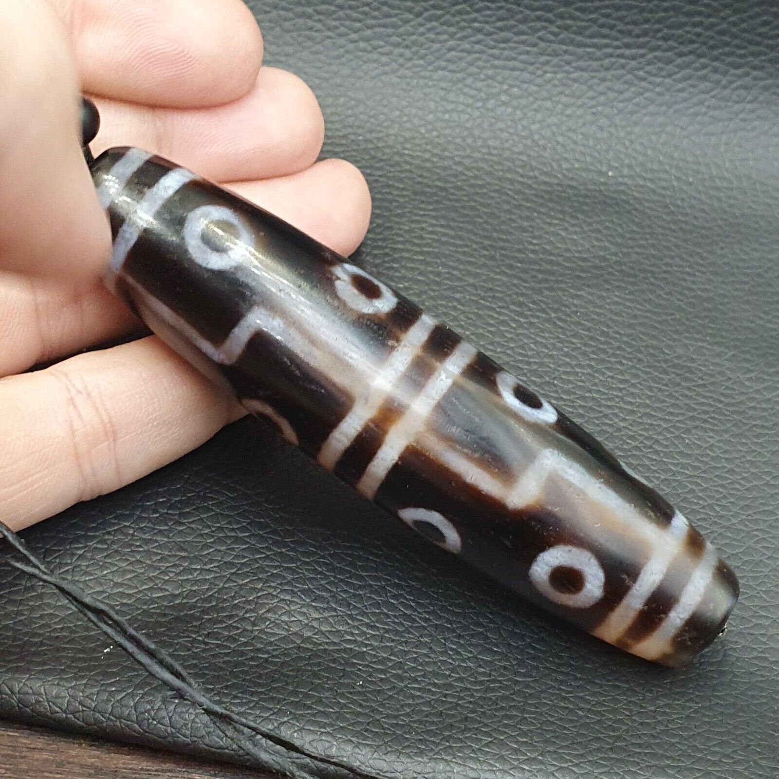 Large himalayan tibetan 12 eyes dzi agate bead with turquoise and lapis 94mm