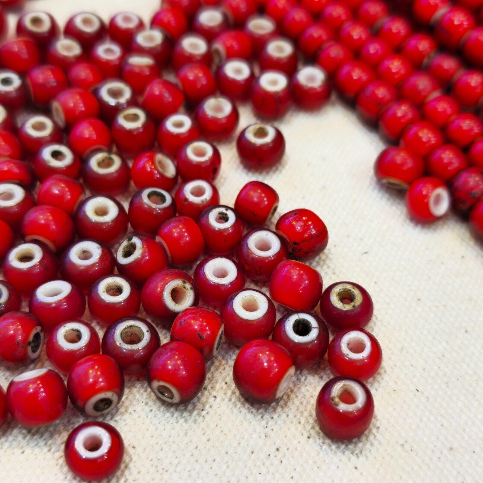 8mm venetian white heart trade beads necklace 24" long strand