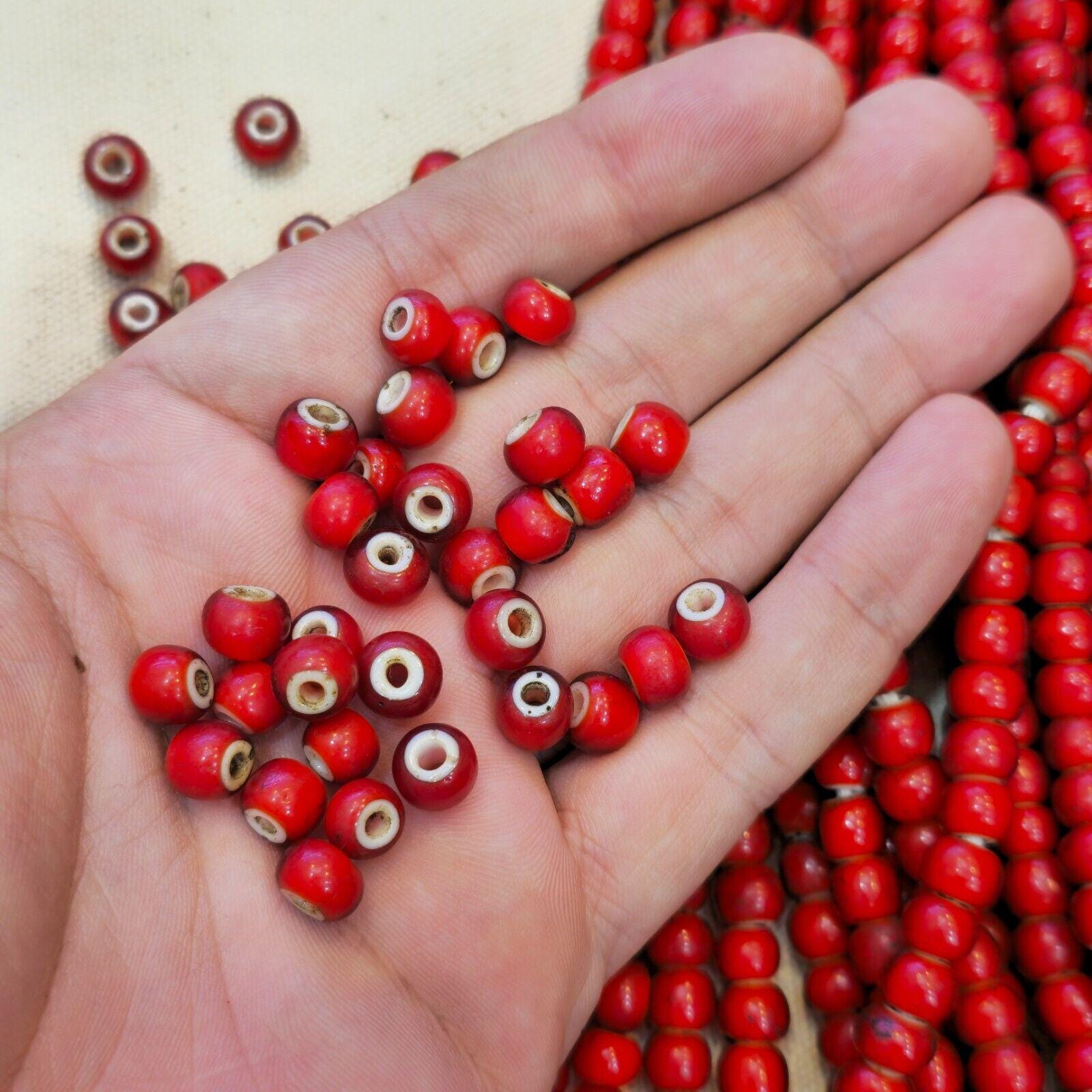 8mm venetian white heart trade beads necklace 24" long strand