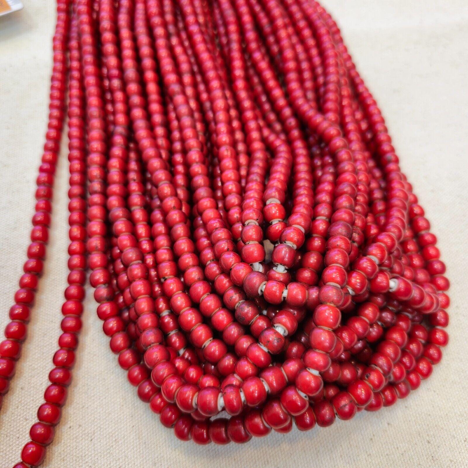 8mm venetian white heart trade beads necklace 24" long strand