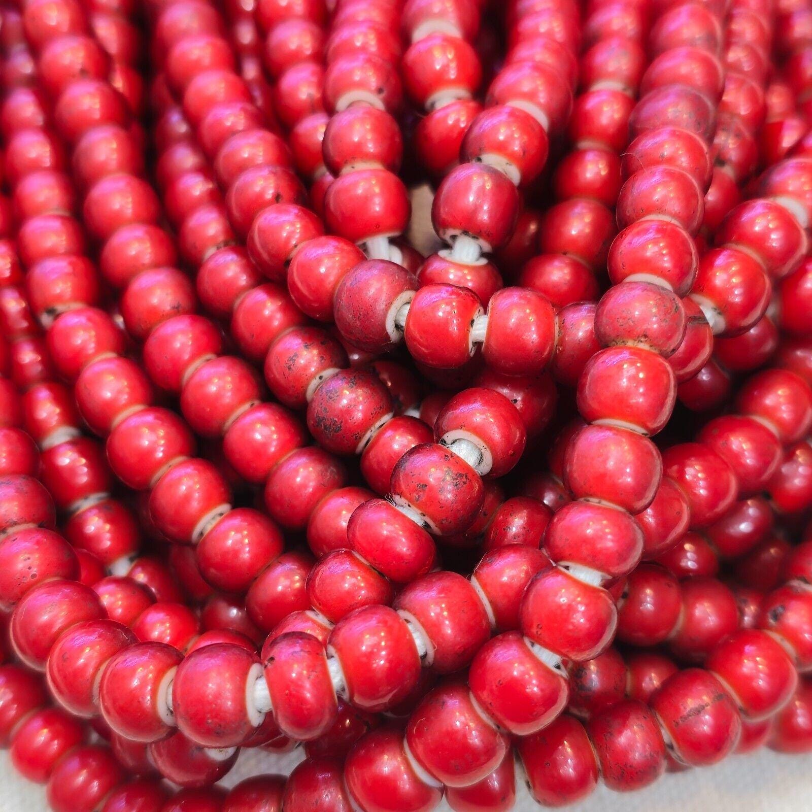 8mm venetian white heart trade beads necklace 24" long strand