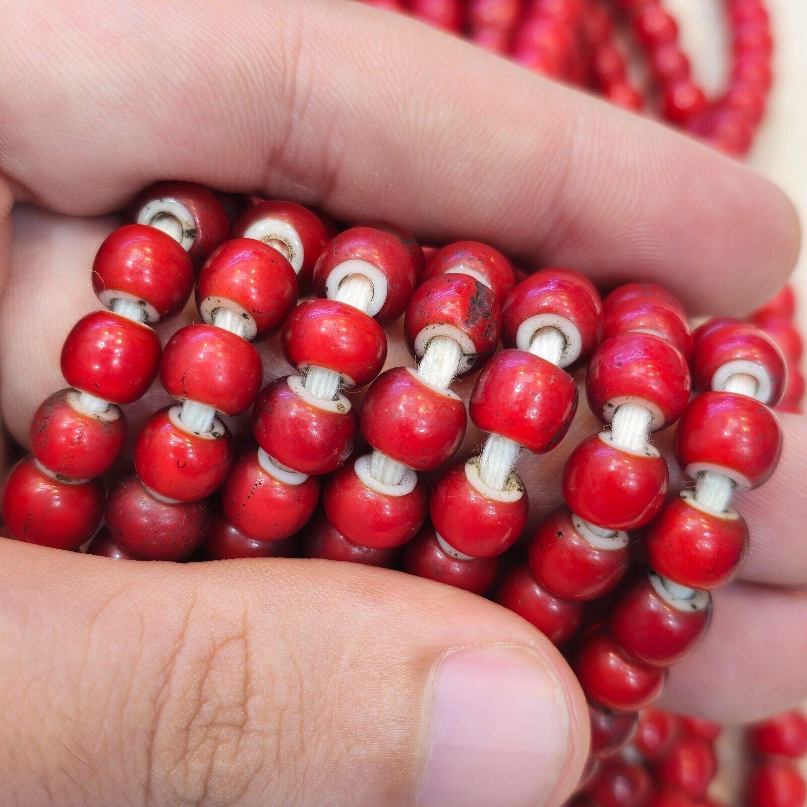 8mm venetian white heart trade beads necklace 24" long strand