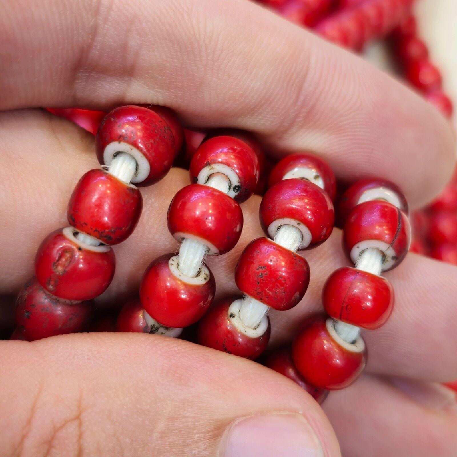 8mm venetian white heart trade beads necklace 24" long strand