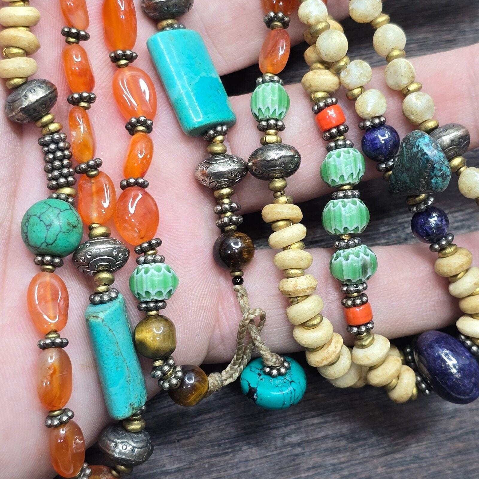 Turquoise lapis agate stone tibetan nepal necklace boho ethnic jewelry 40"