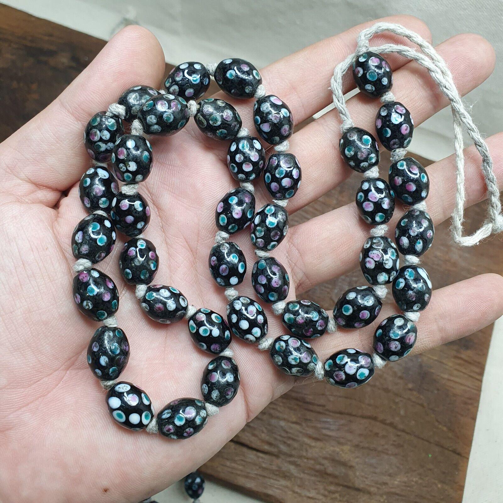 Black skunk venetian style beads dotted beads east oasis collection long strand