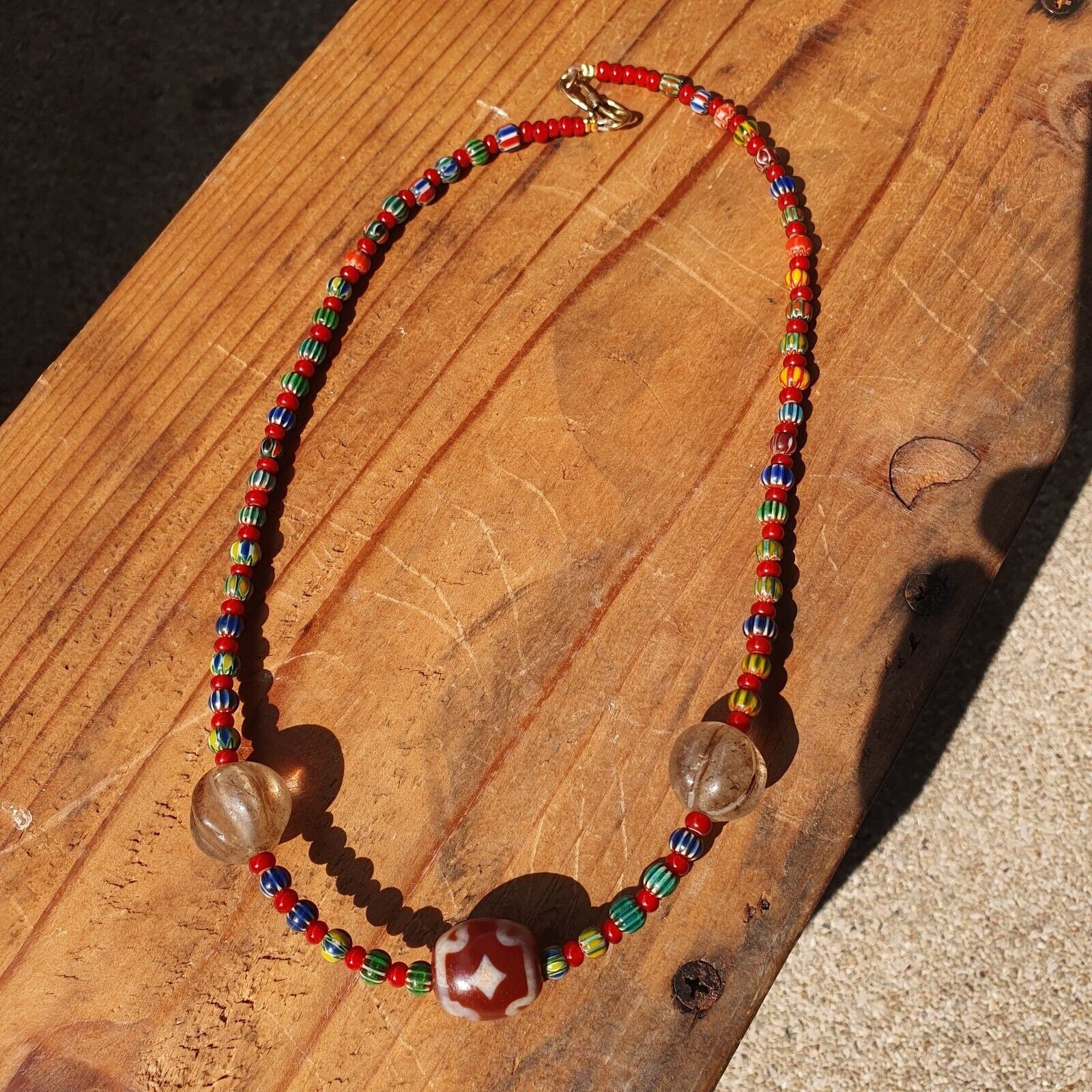 Himalayan crystals, chevron & tibetan red agate dzi spiritual amulet necklace