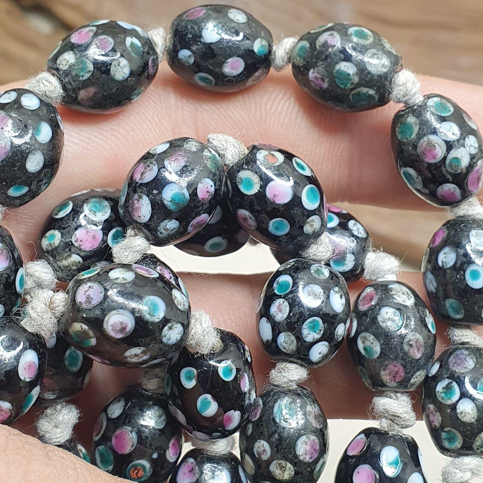 Black skunk venetian style beads dotted beads east oasis collection long strand