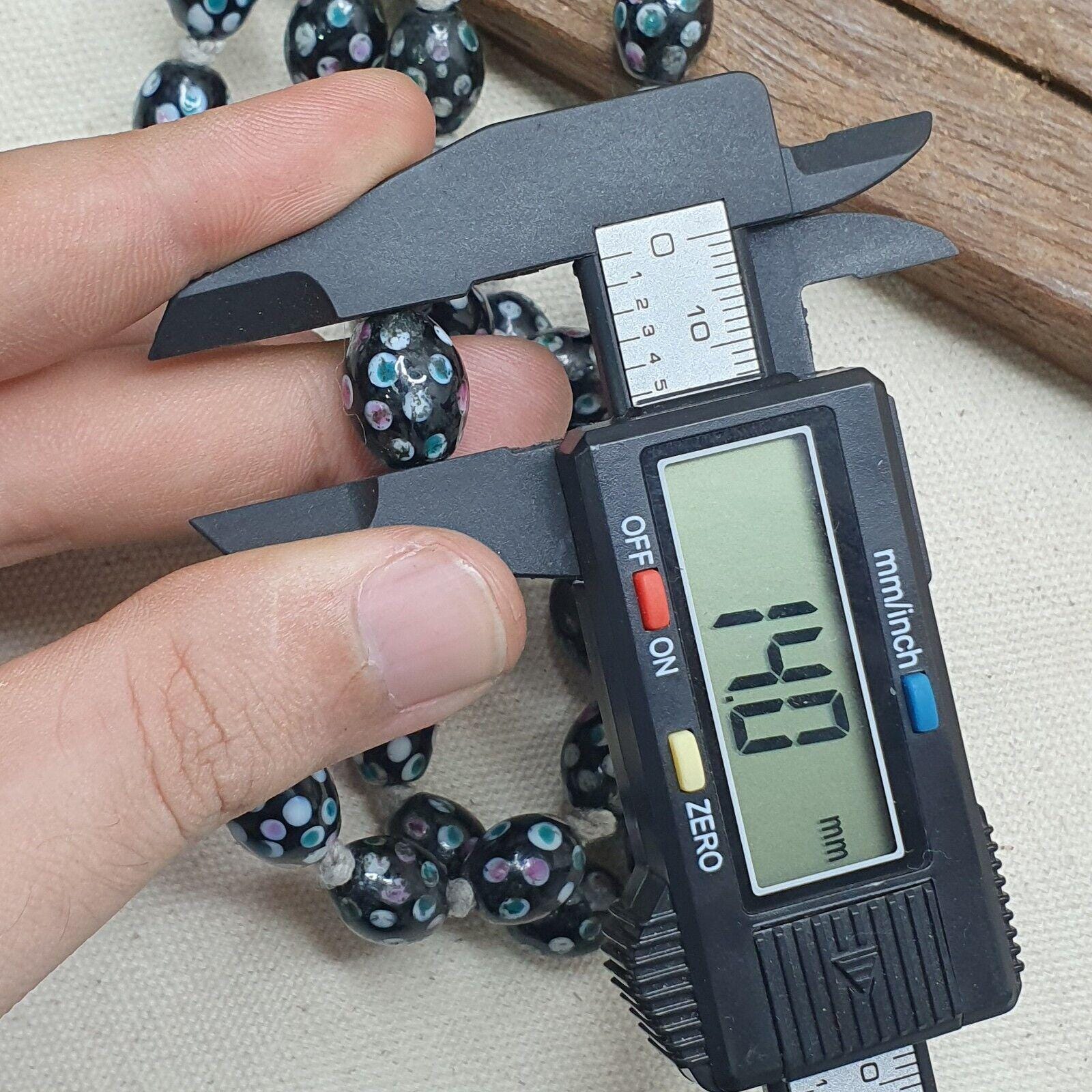 Black skunk venetian style beads dotted beads east oasis collection long strand