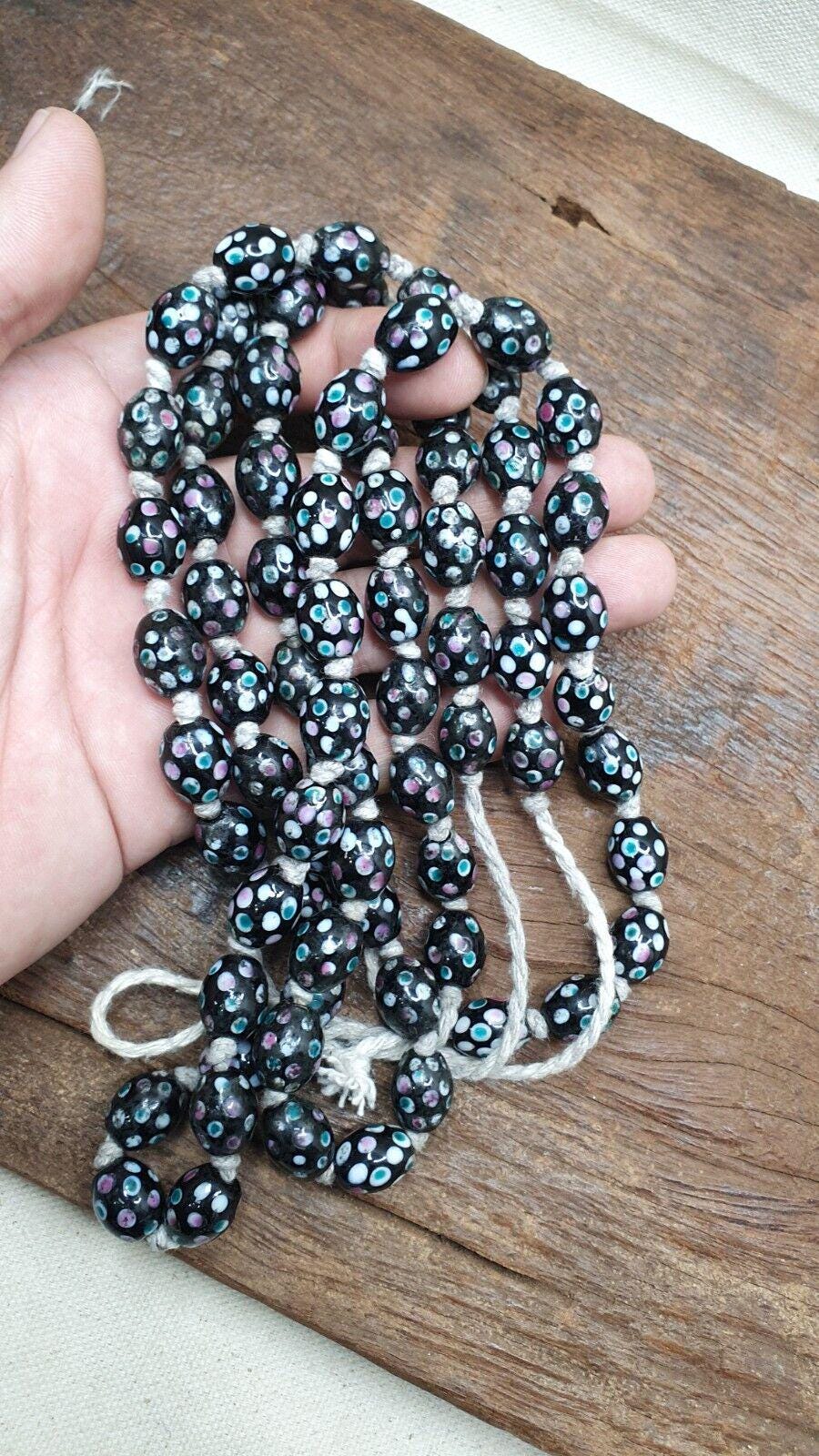 Black skunk venetian style beads dotted beads east oasis collection long strand