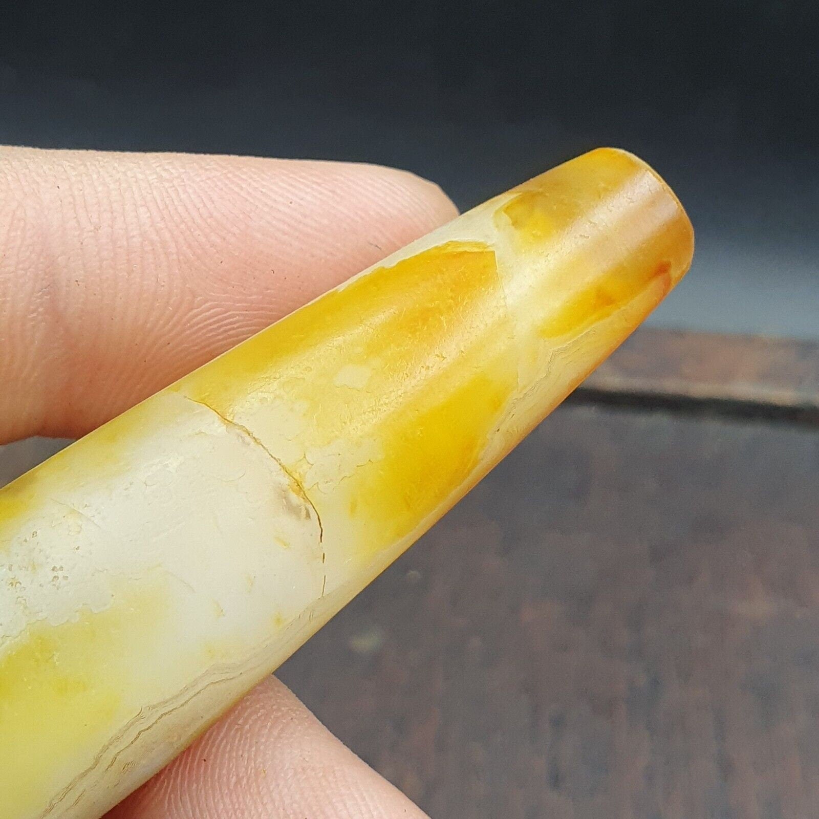 Antique yemeni old crystal agate middle eastern yellow agate bead -35y