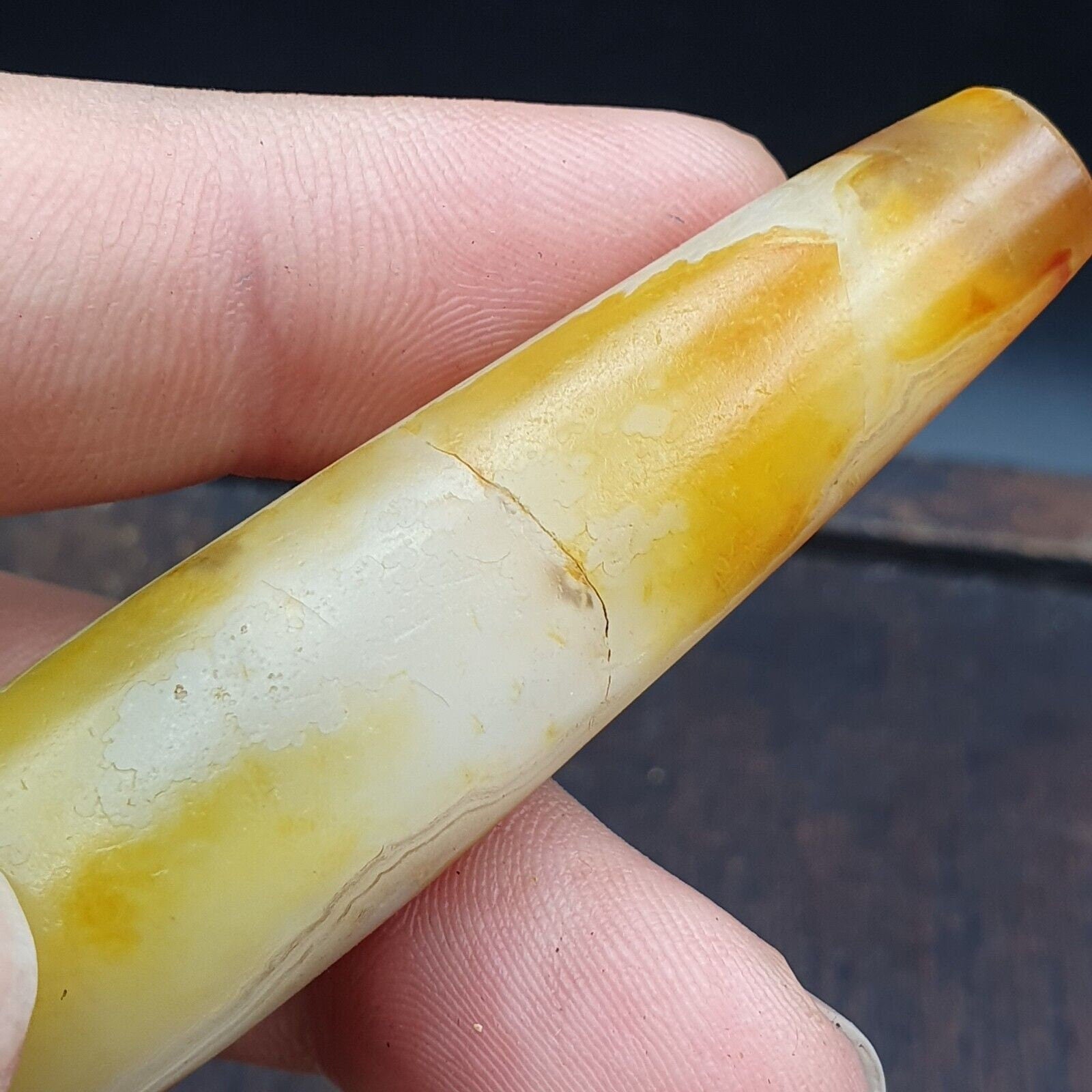 Antique yemeni old crystal agate middle eastern yellow agate bead -35y
