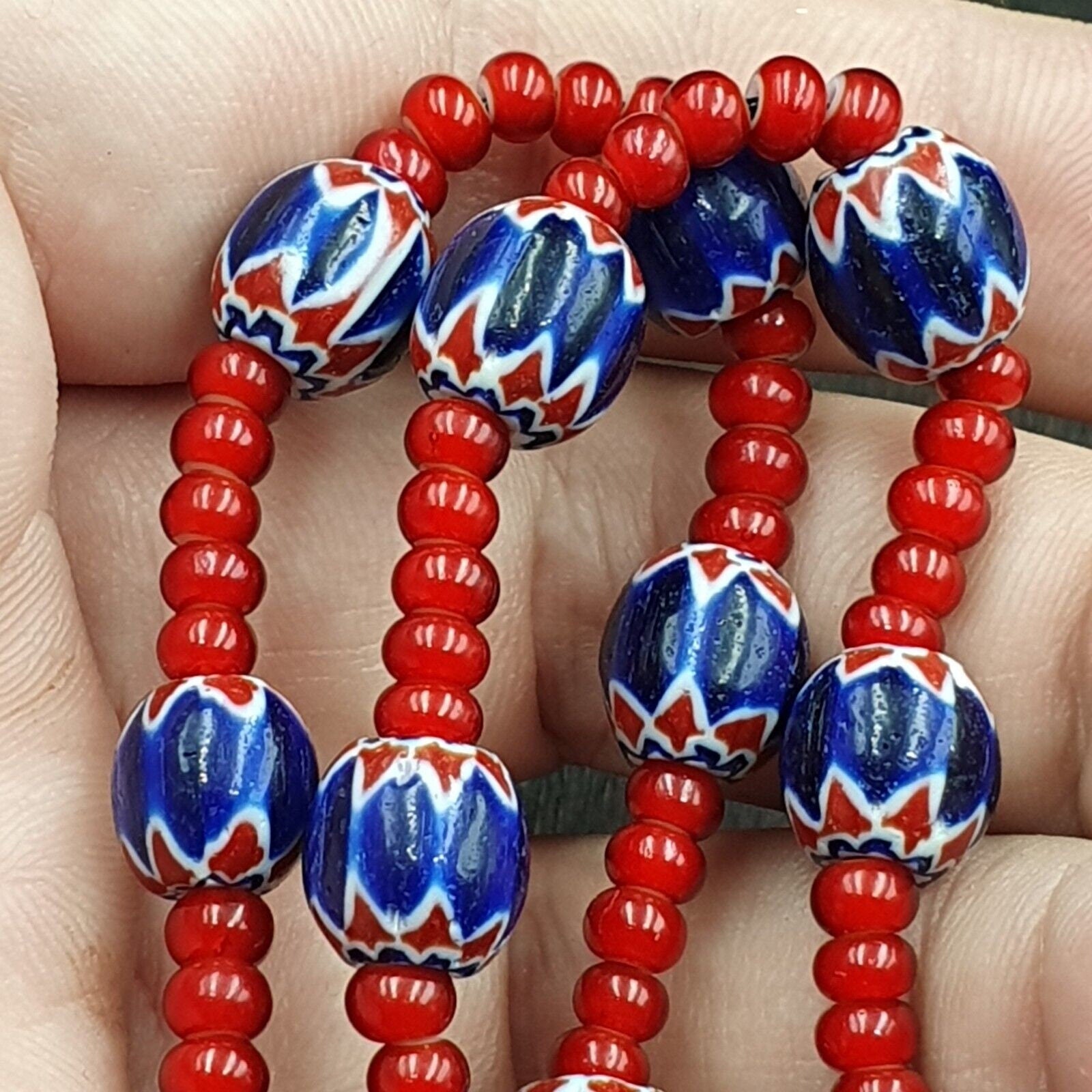 Vintage chevrons & white heart venetian multilayers glass beads necklace n-315Gift