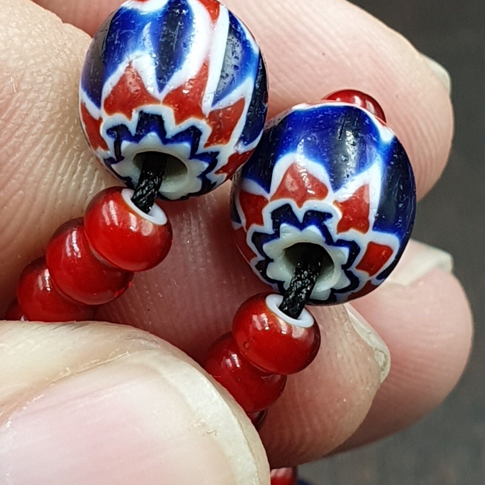 Vintage chevrons & white heart venetian multilayers glass beads necklace n-315Gift