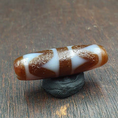 Double ripple totem antique tibetan agate dzi bead amulet very rare bead