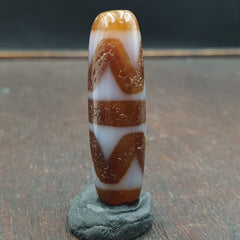 Double ripple totem antique tibetan agate dzi bead amulet very rare bead
