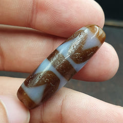 Double ripple totem antique tibetan agate dzi bead amulet very rare bead