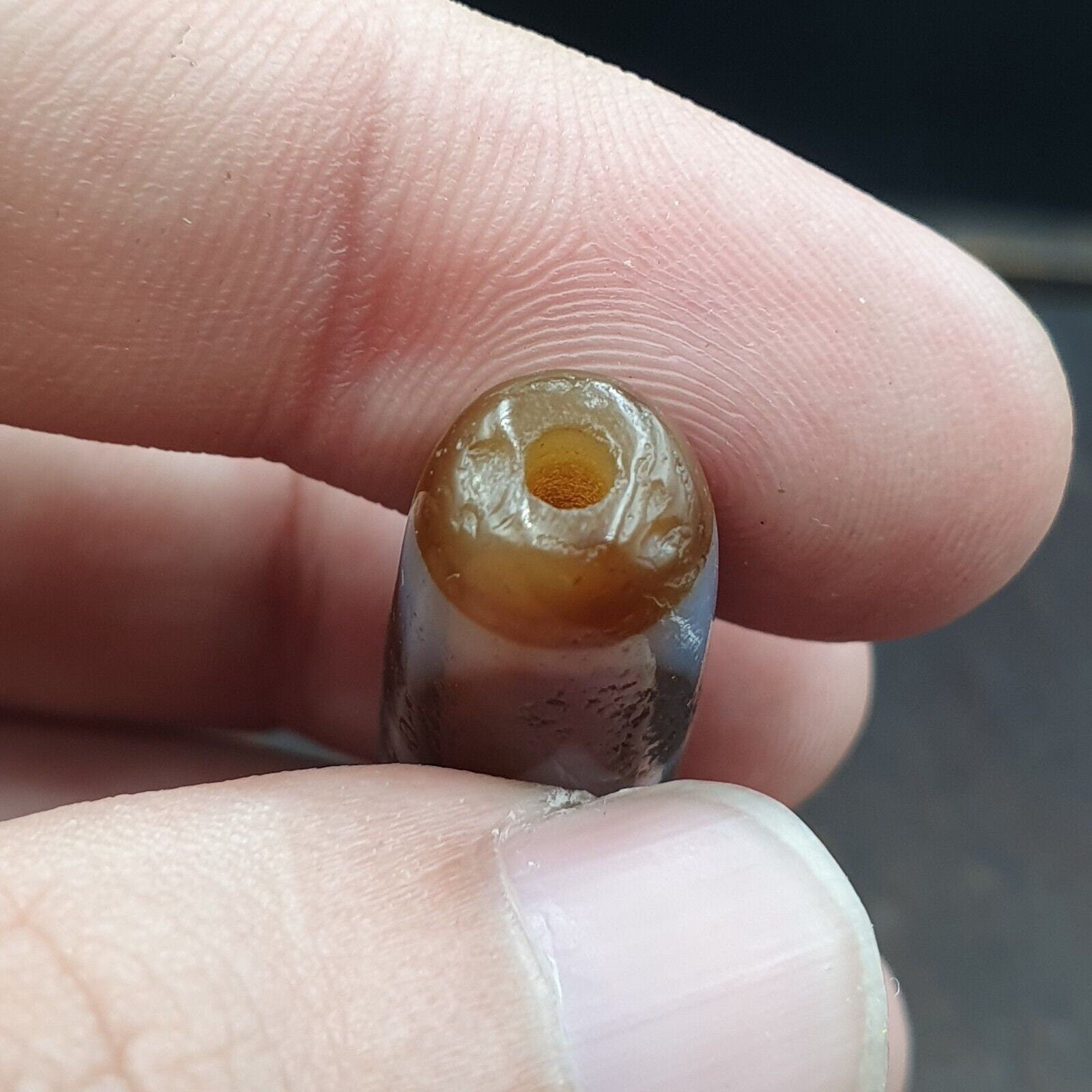 Double ripple totem antique tibetan agate dzi bead amulet very rare bead