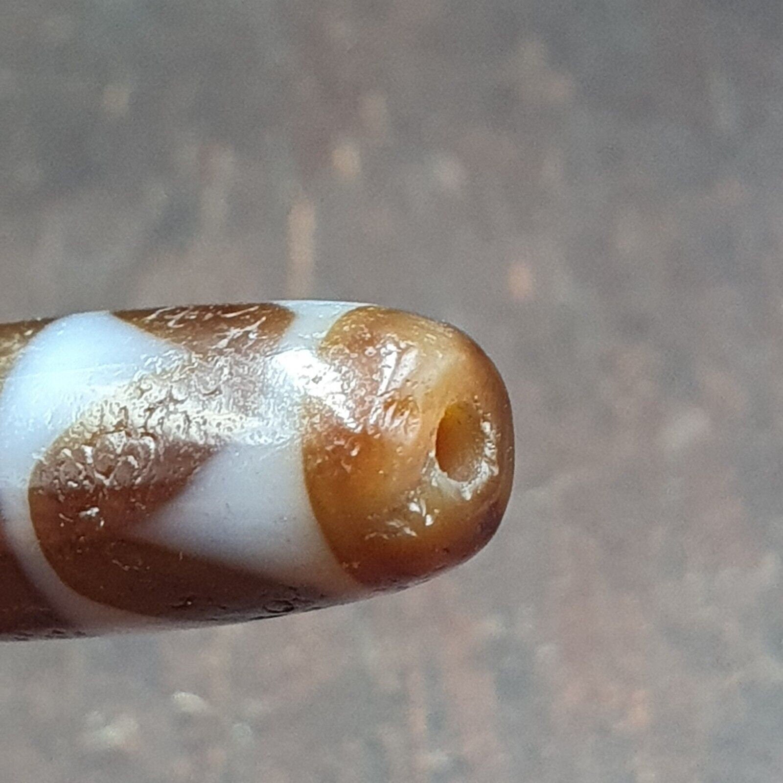 Double ripple totem antique tibetan agate dzi bead amulet very rare bead