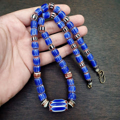 Vintage six layers chevron venetian style blue chevron beads necklace bcn-3