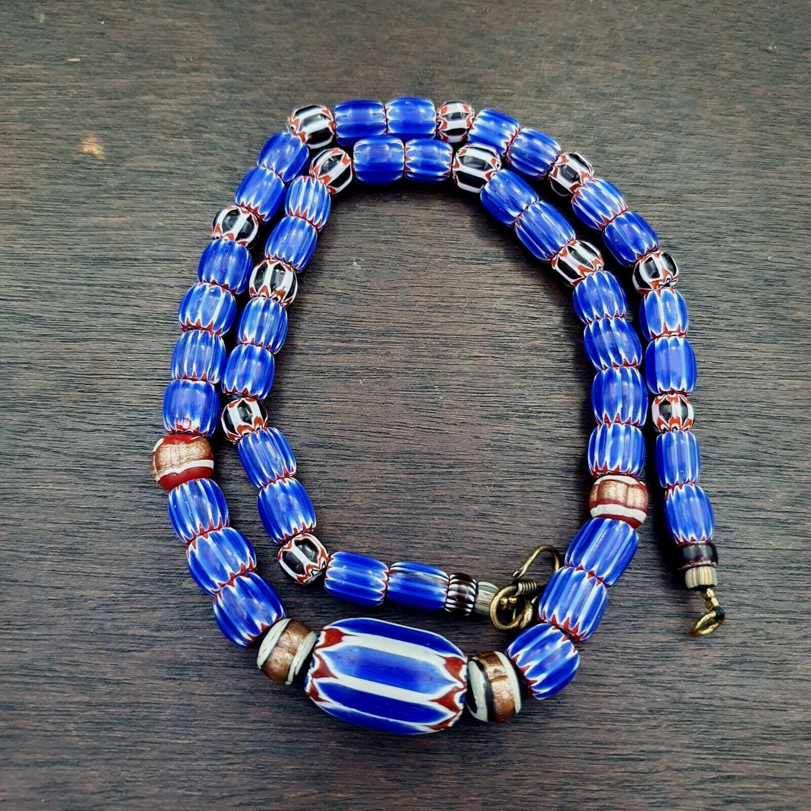 Vintage six layers chevron venetian style blue chevron beads necklace bcn-3