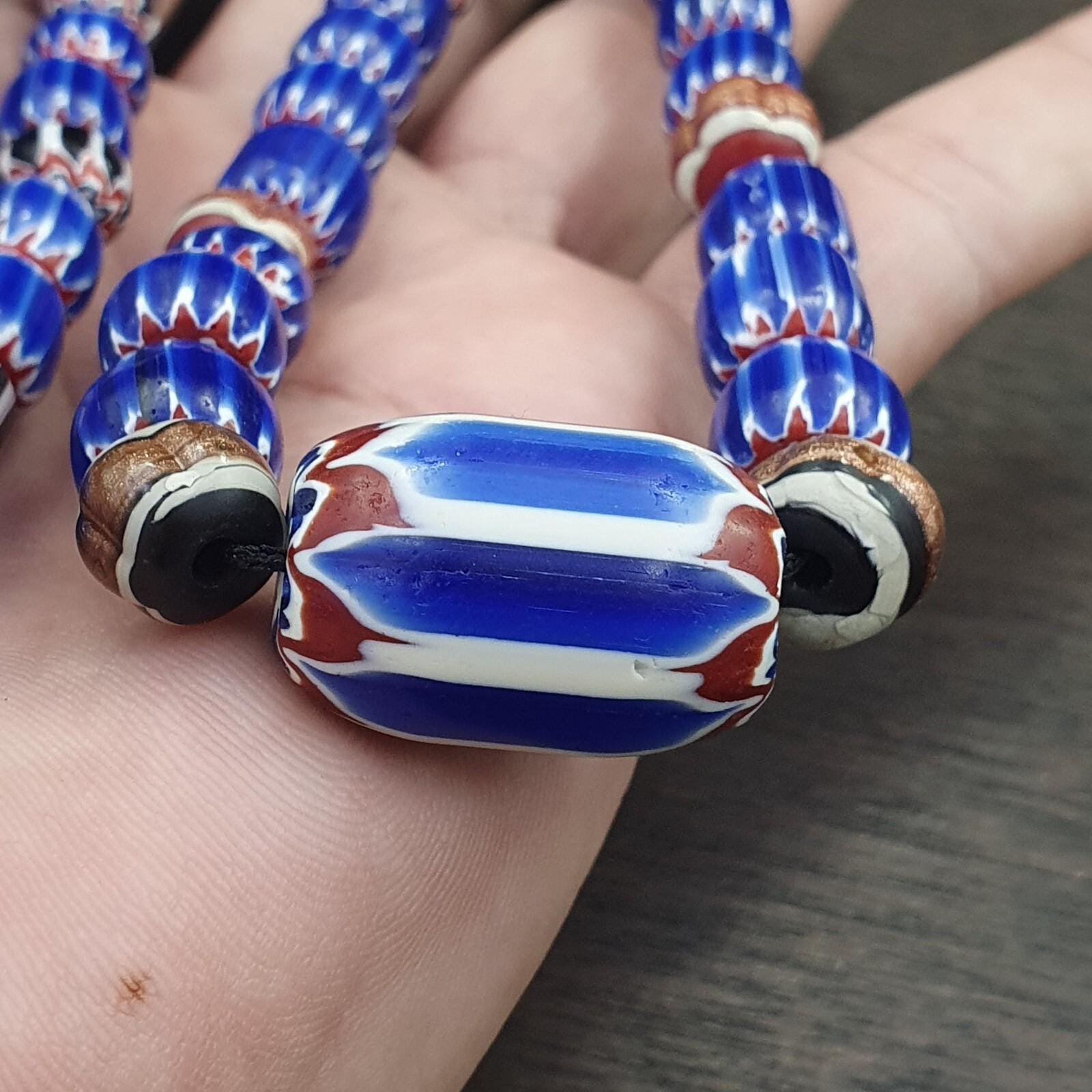 Vintage six layers chevron venetian style blue chevron beads necklace bcn-3