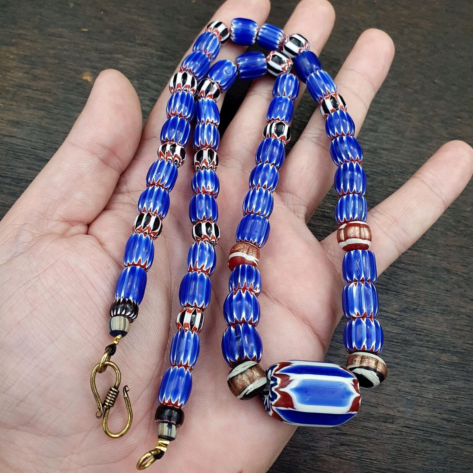 Vintage six layers chevron venetian style blue chevron beads necklace bcn-3