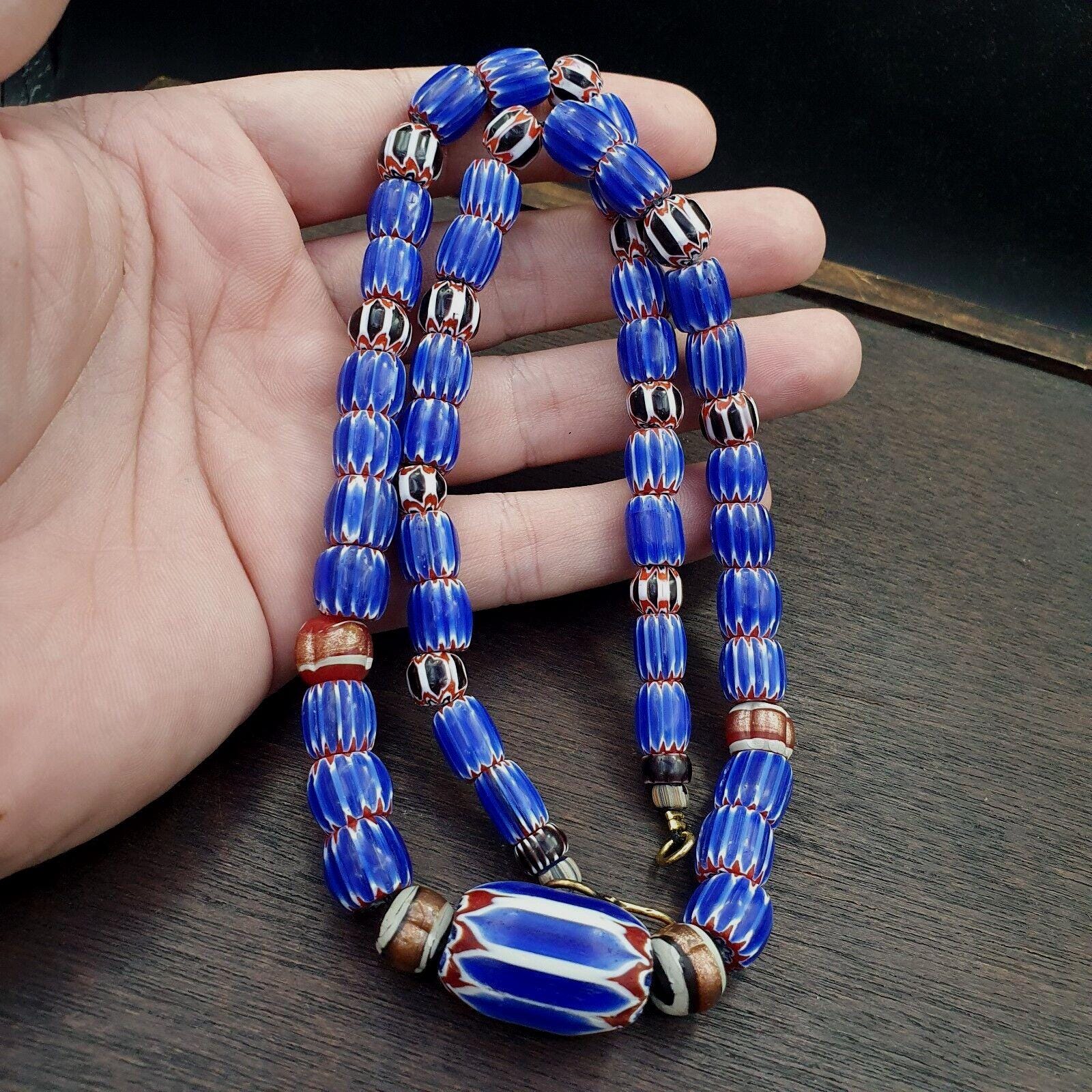 Vintage six layers chevron venetian style blue chevron beads necklace bcn-3