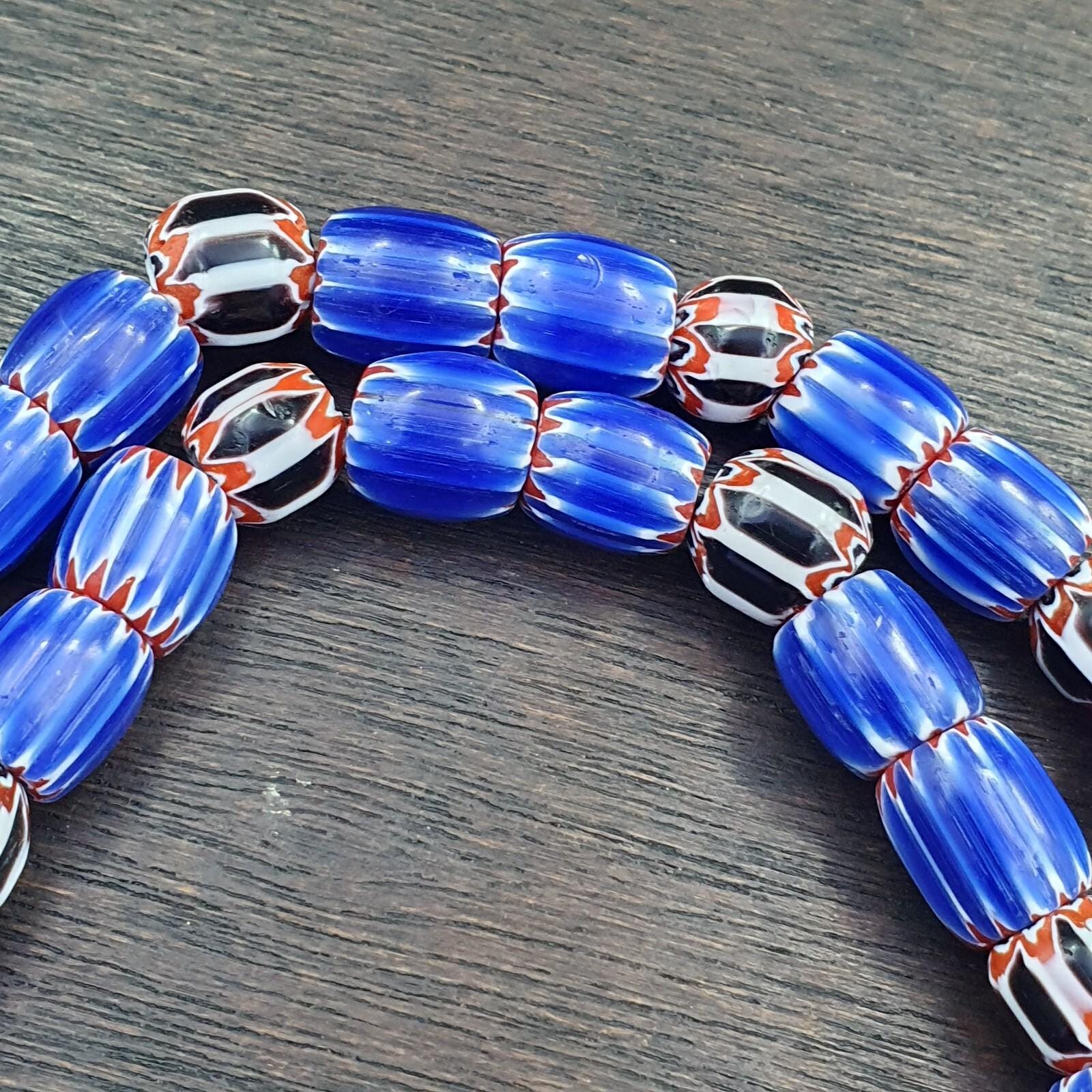 Vintage six layers chevron venetian style blue chevron beads necklace bcn-3