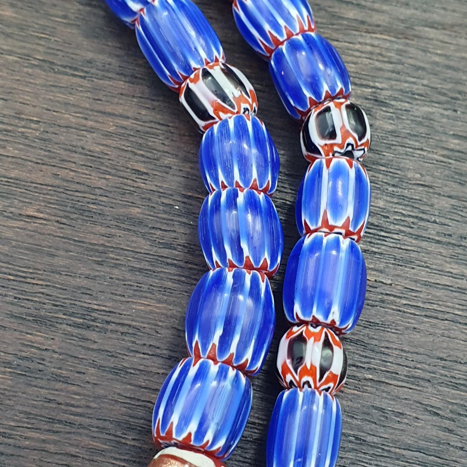 Vintage six layers chevron venetian style blue chevron beads necklace bcn-3