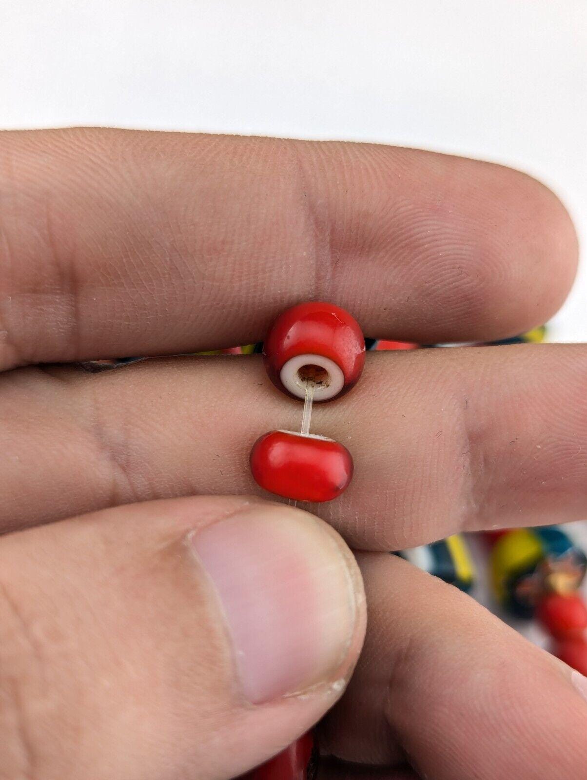 8mm antique venetian cranberry red white heart chevron beads bracelet