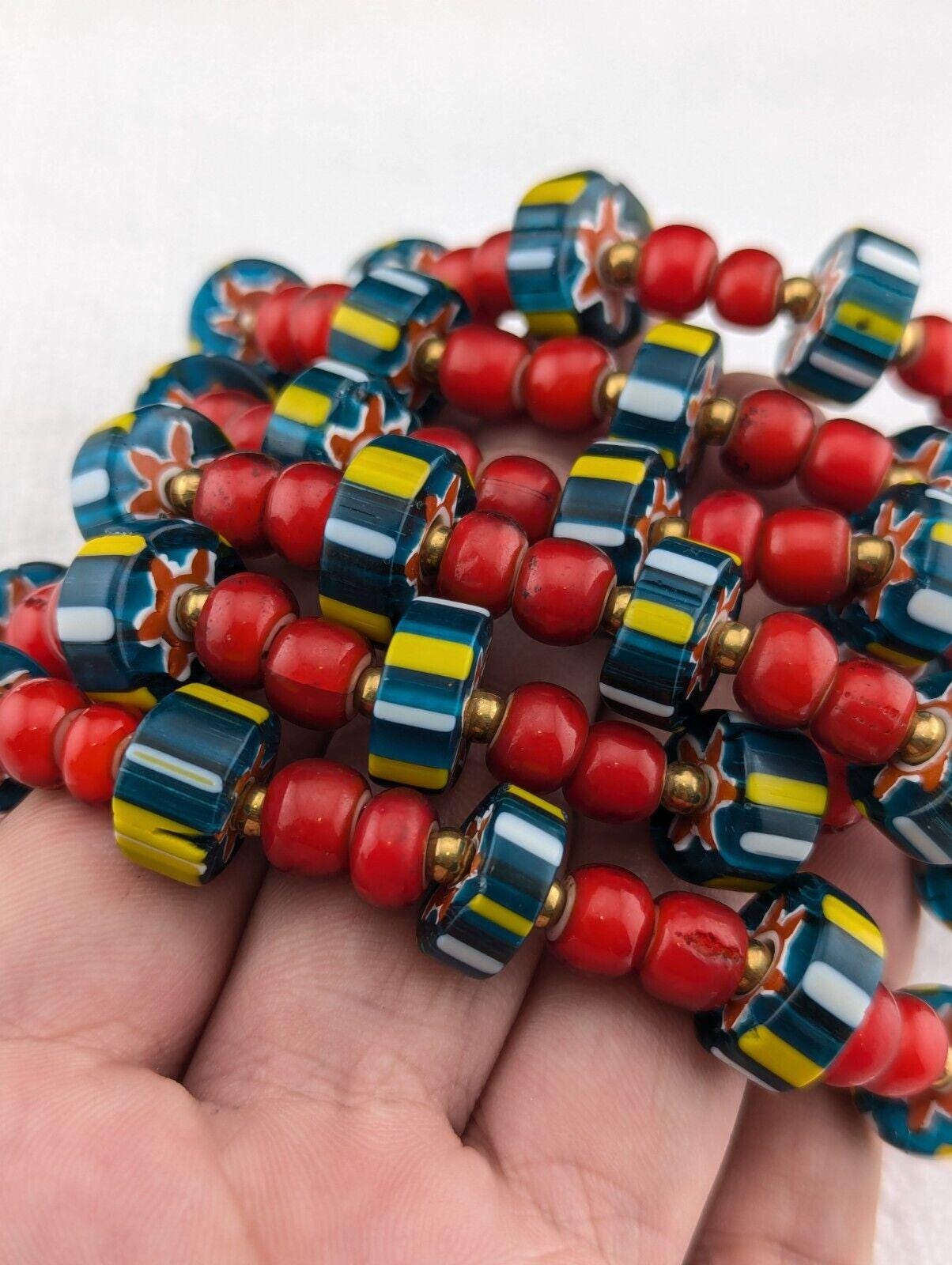 8mm antique venetian cranberry red white heart chevron beads bracelet