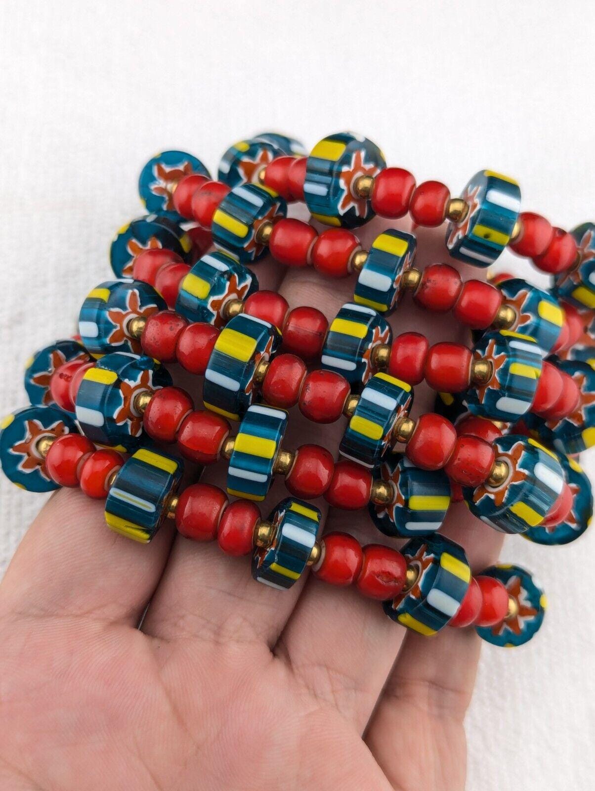 8mm antique venetian cranberry red white heart chevron beads bracelet
