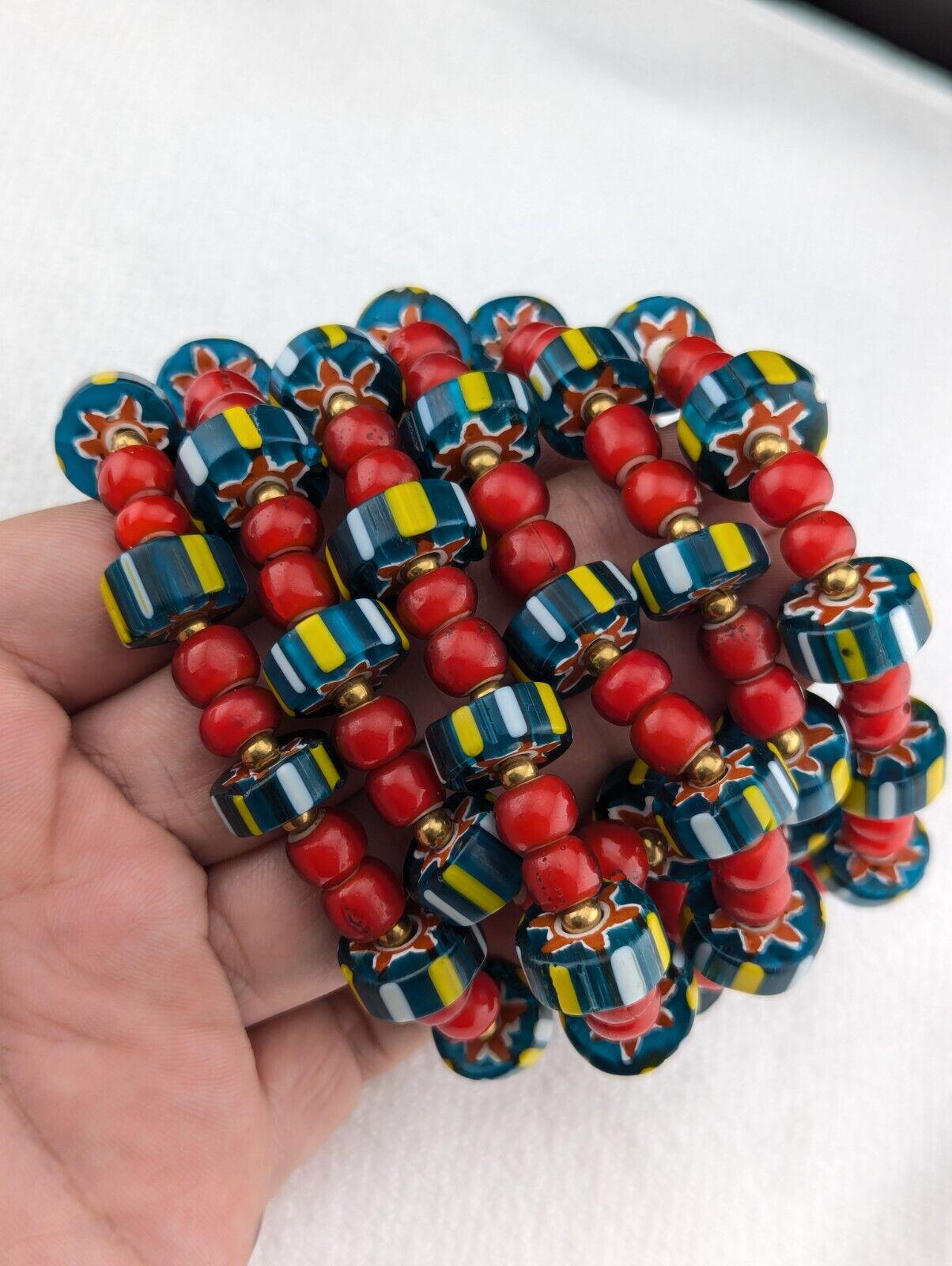 8mm antique venetian cranberry red white heart chevron beads bracelet