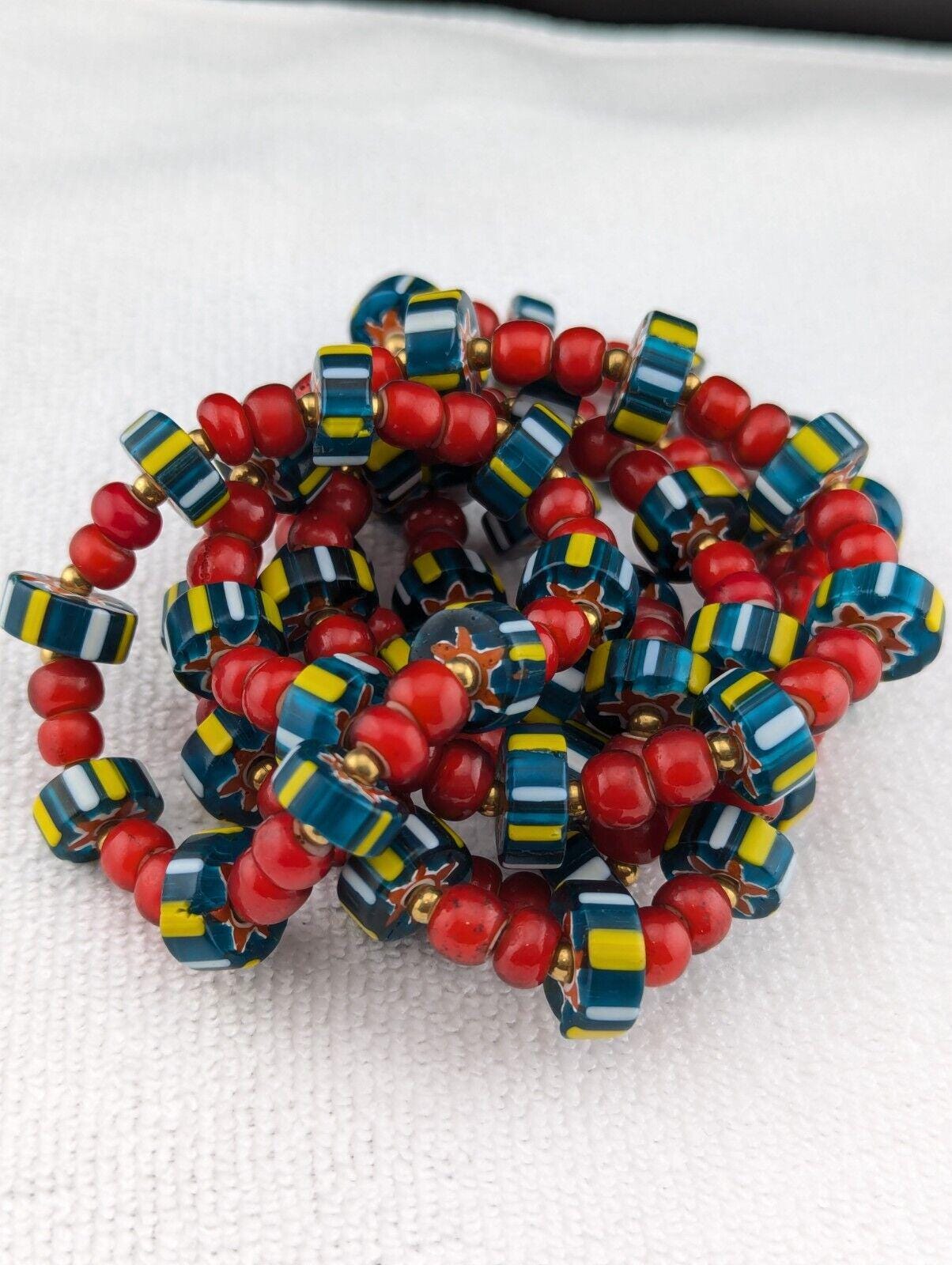 8mm antique venetian cranberry red white heart chevron beads bracelet