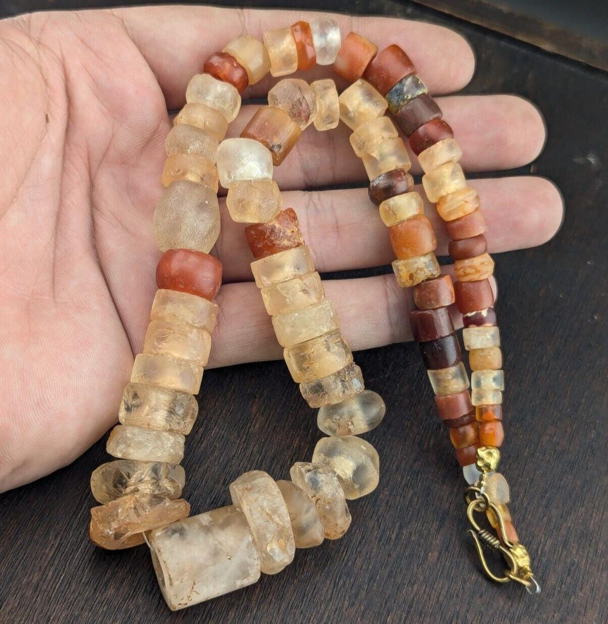 Ancient african agate crystal carnelian and quartz beads necklace