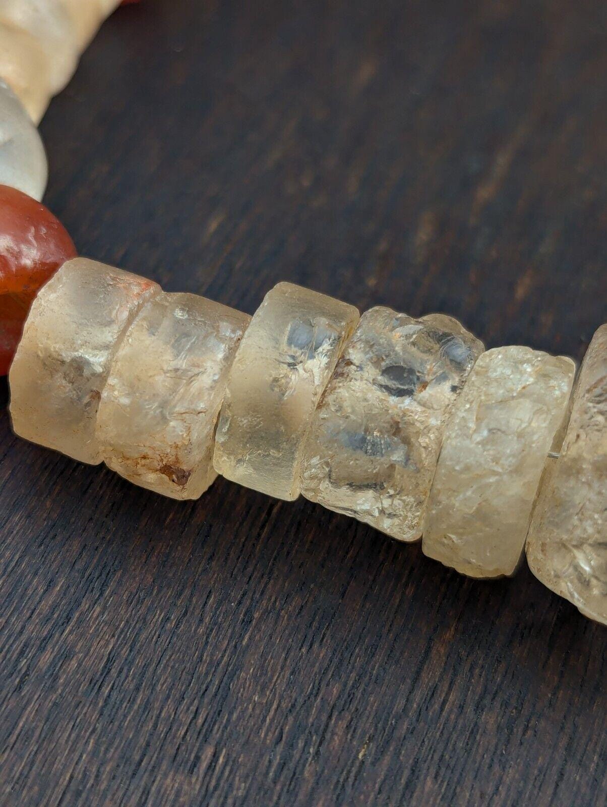 Ancient african agate crystal carnelian and quartz beads necklace